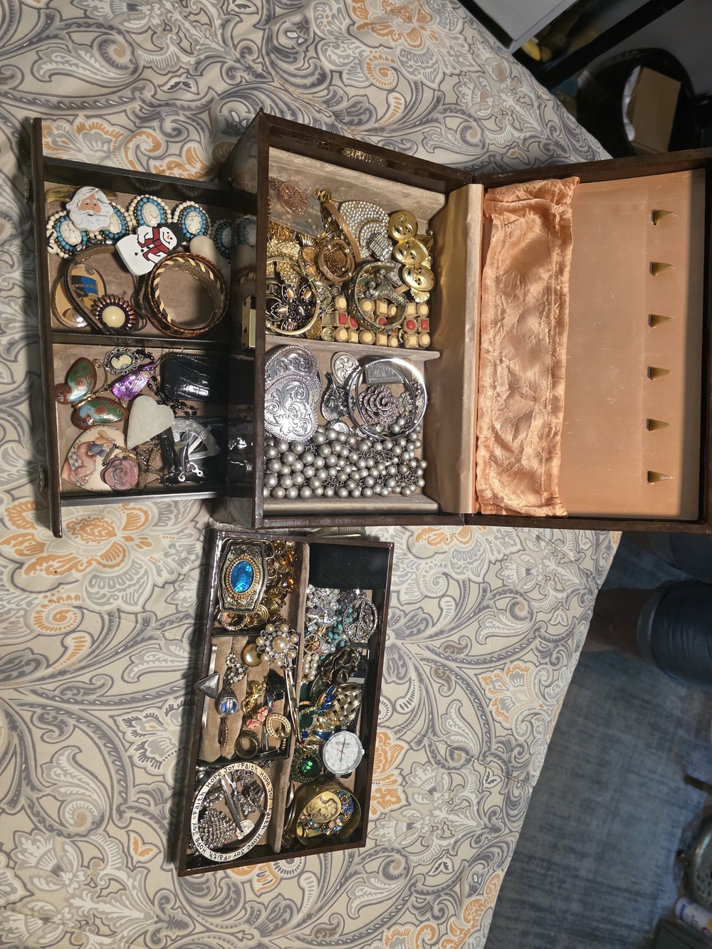 Vintage Silverware Box with Assorted Vintage And Antique Jewelry/items